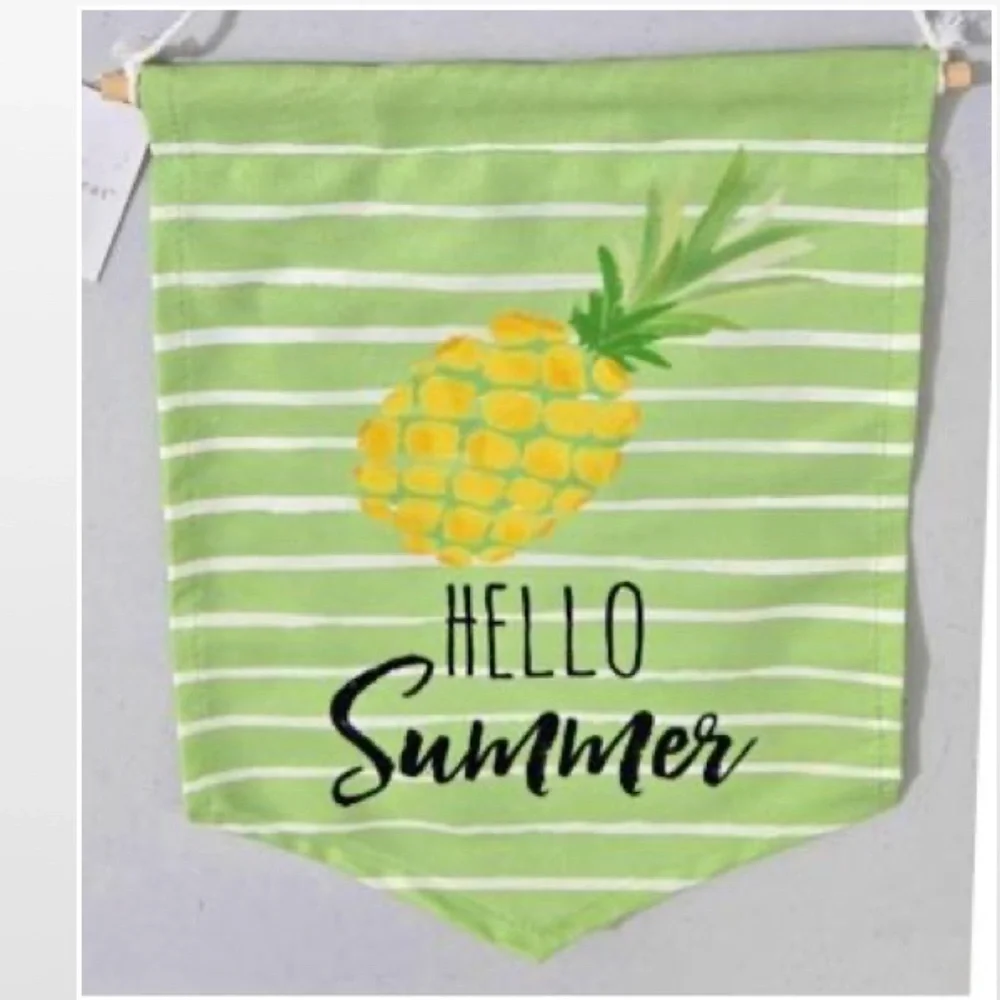 New Room&Retreat Home Canvas Art Hello Summer Pineapple Green Hanging Décor NWT
